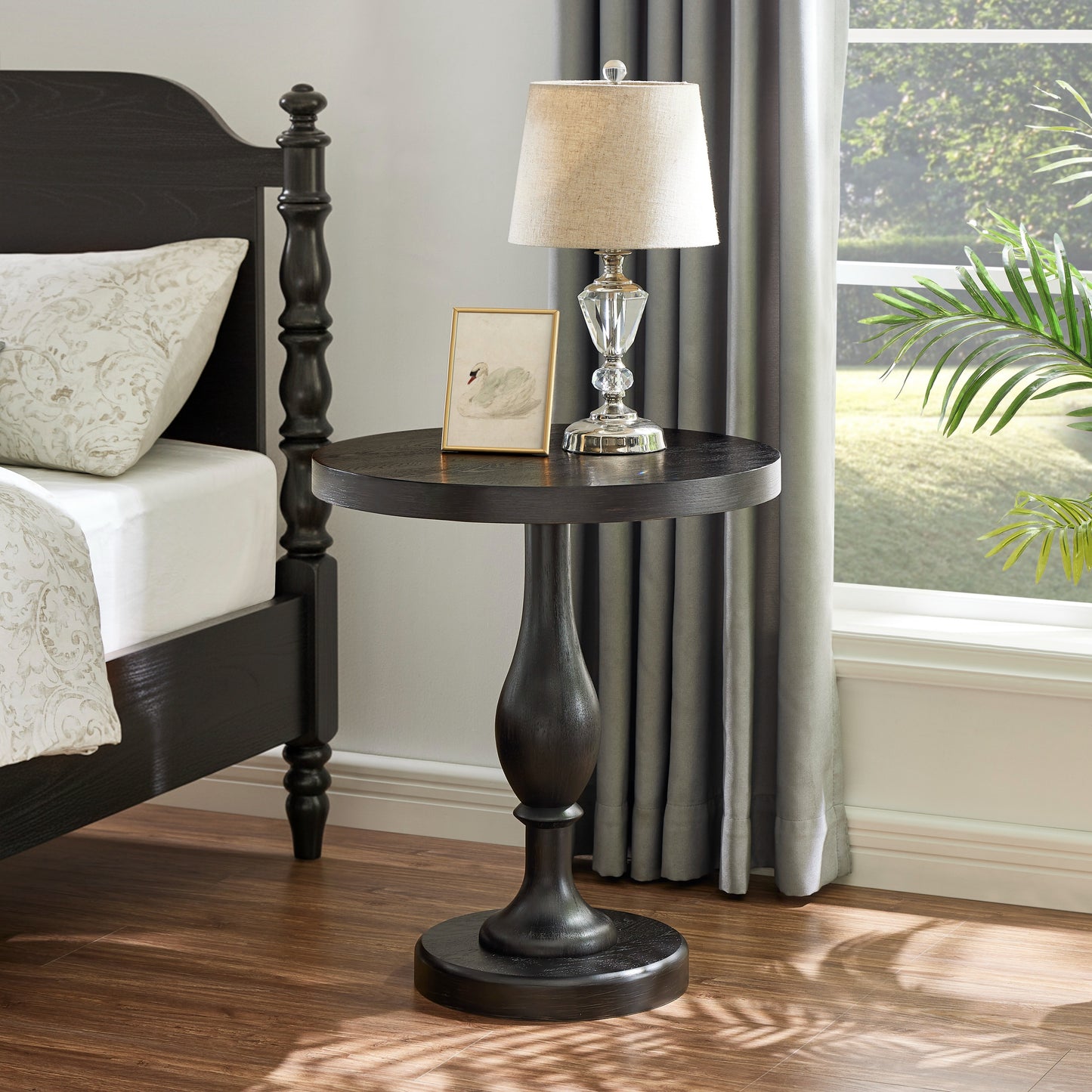Roundhill Furniture Solmere 22" Round Wood Pedestal End Table