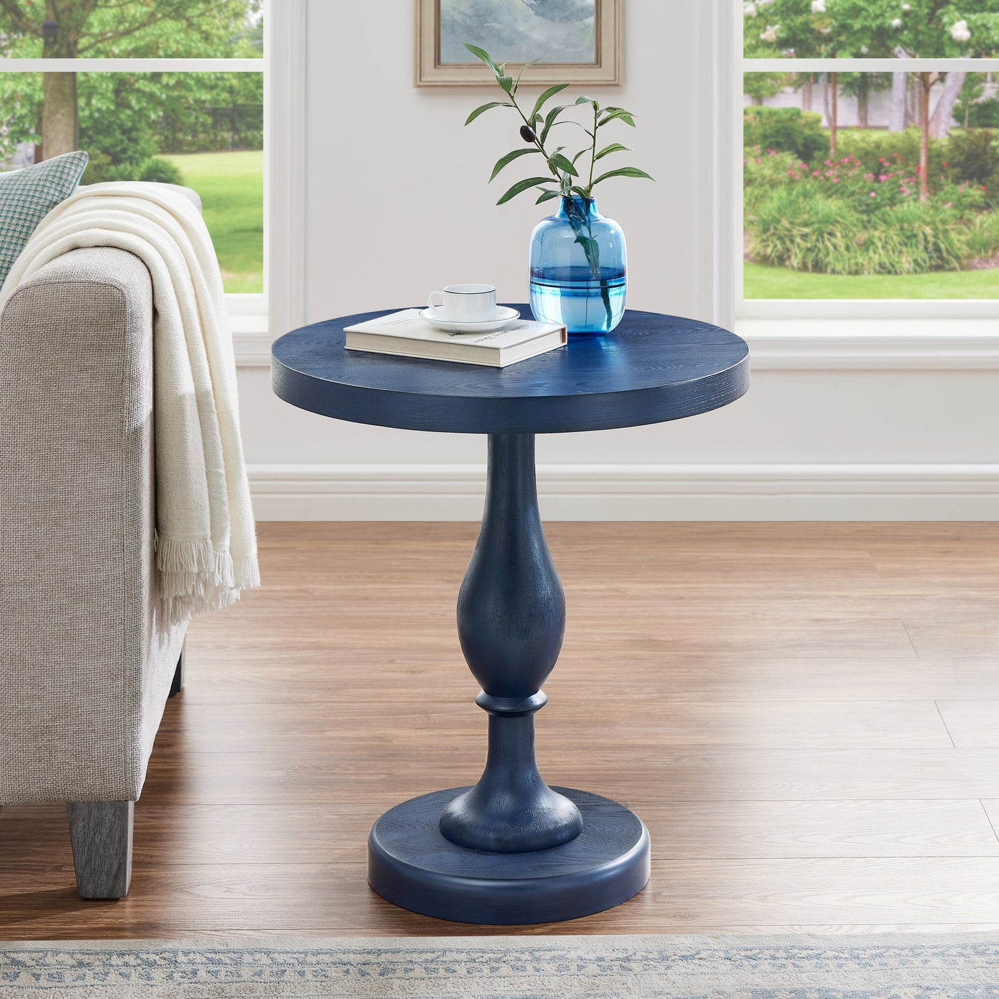 Roundhill Furniture Solmere 22" Round Wood Pedestal End Table