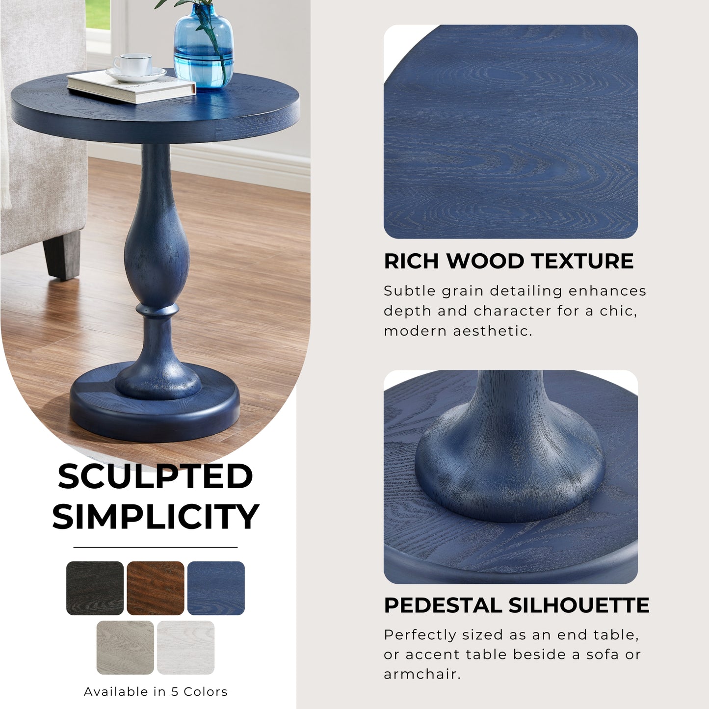 Roundhill Furniture Solmere 22" Round Wood Pedestal End Table