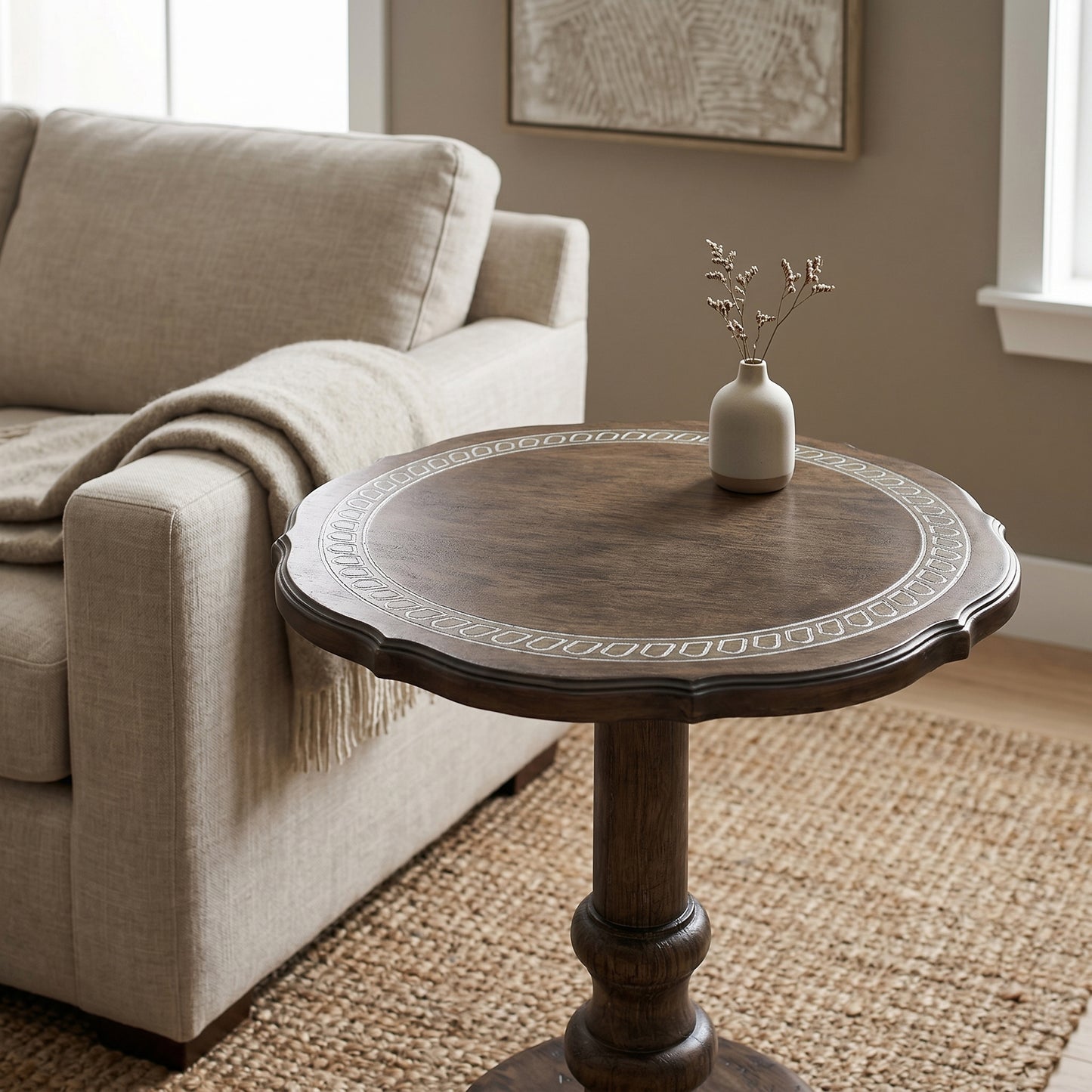 Roundhill Furniture Marlow Solid Mango Wood Pedestal End Table