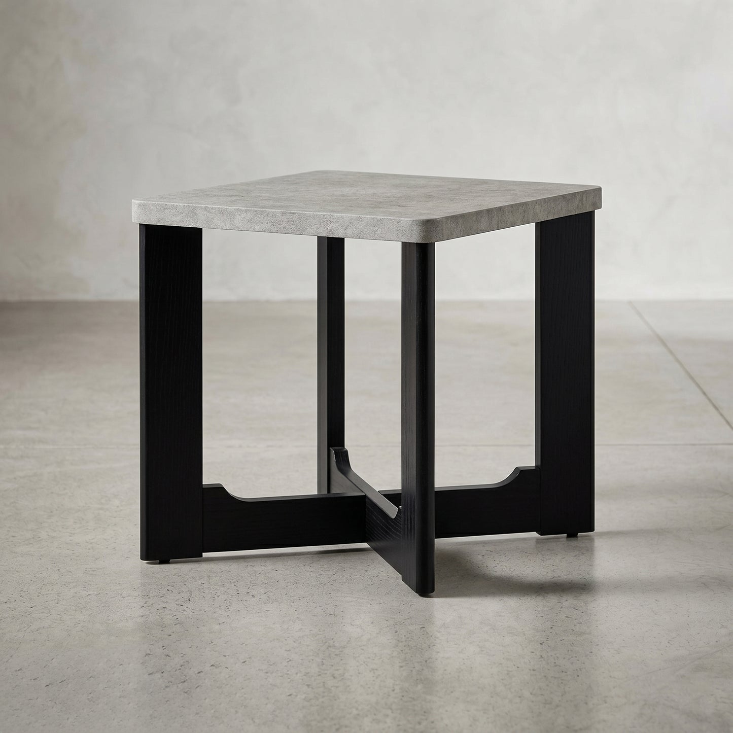 Roundhill Furniture Levitus Modern Square End Table, Faux Concrete Tabletop with Black Wood Grain Finish