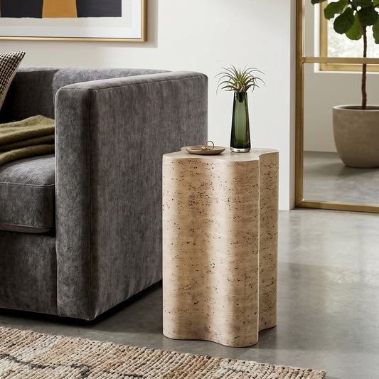 Roundhill Furniture Vallo Indoor/Outdoor Faux Travertine End Table