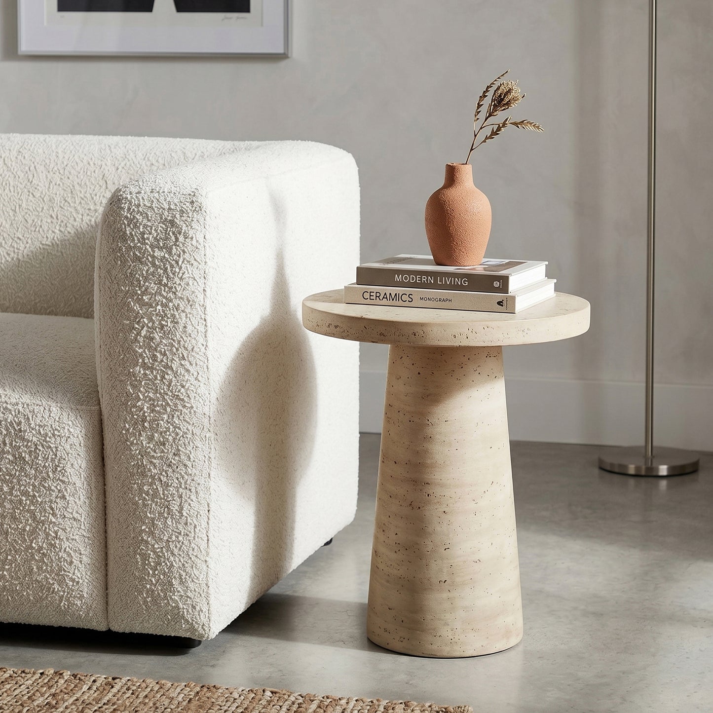 Roundhill Furniture Cortelle Indoor/Outdoor Faux Travertine Round End Table