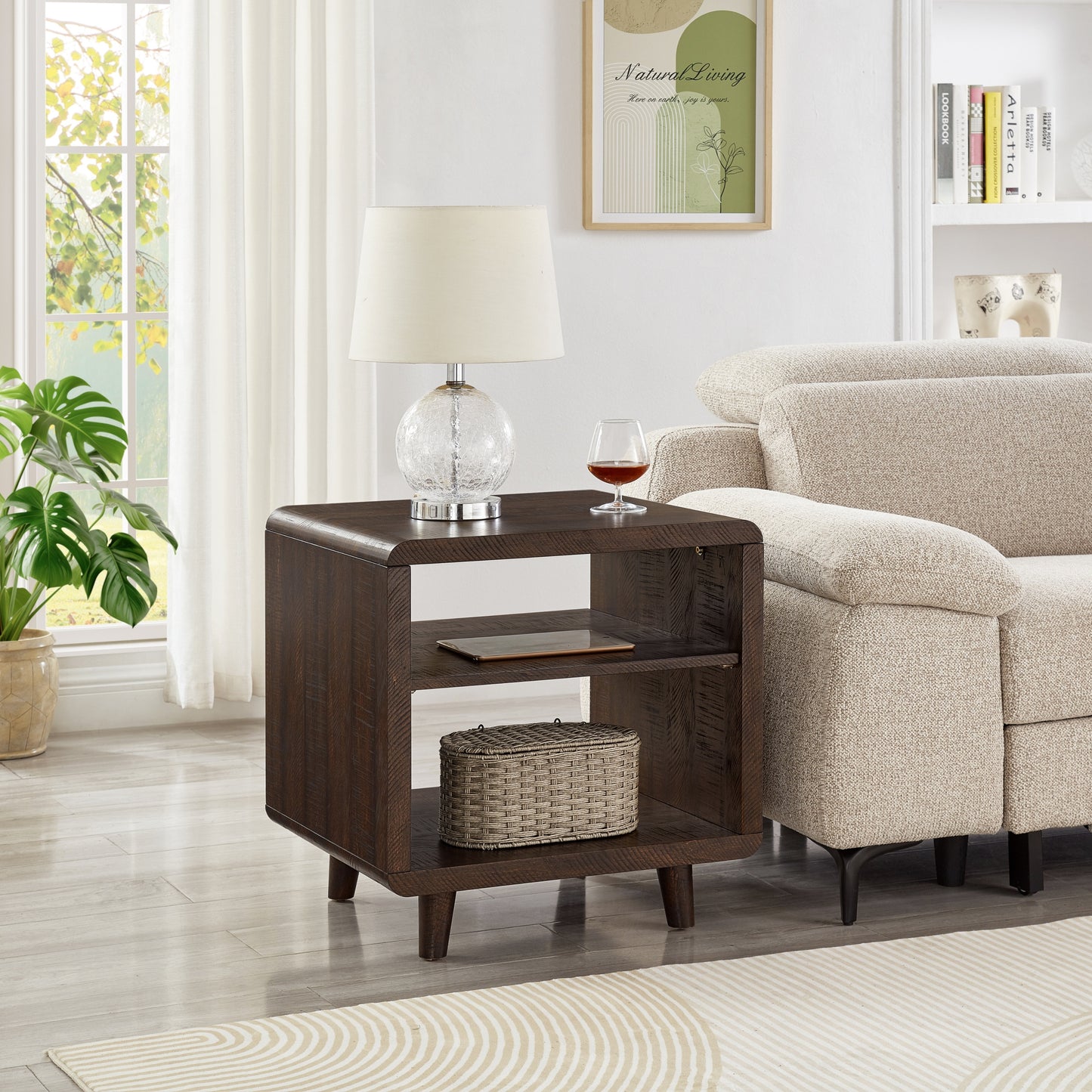 Roundhill Furniture Lux Modern Wood Shelf Side Table, Bedside Nightstand