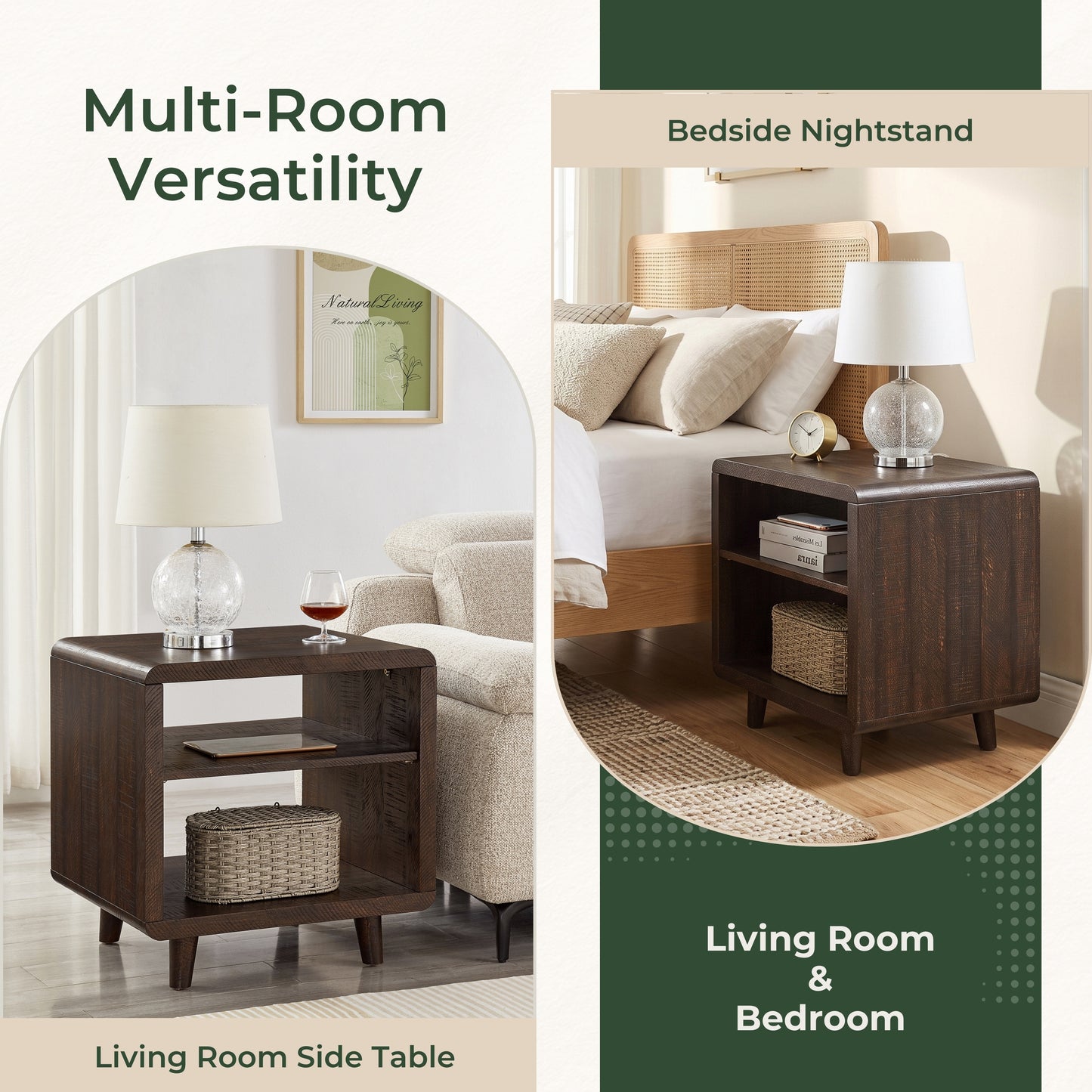 Roundhill Furniture Lux Modern Wood Shelf Side Table, Bedside Nightstand