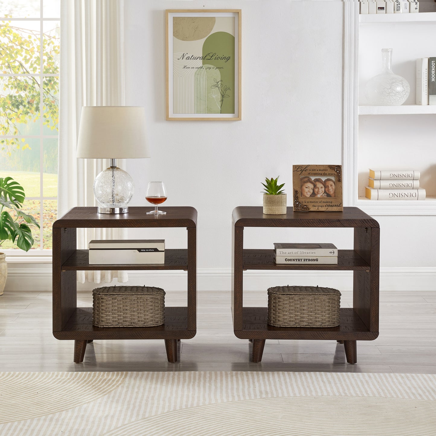 Roundhill Furniture Lux Modern Wood Shelf Side Table, Bedside Nightstand