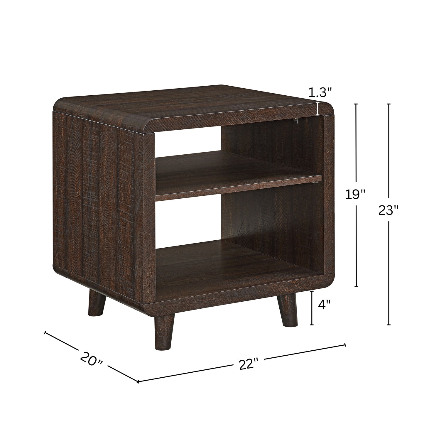 Roundhill Furniture Lux Modern Wood Shelf Side Table, Bedside Nightstand
