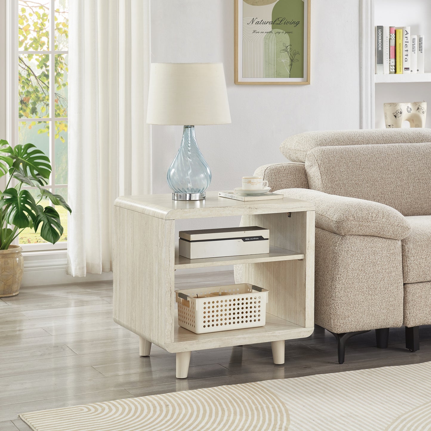 Roundhill Furniture Lux Modern Wood Shelf Side Table, Bedside Nightstand