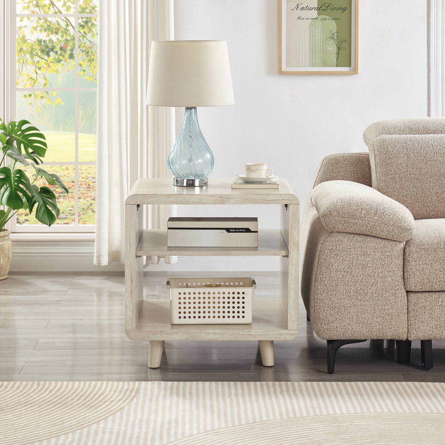 Roundhill Furniture Lux Modern Wood Shelf Side Table, Bedside Nightstand