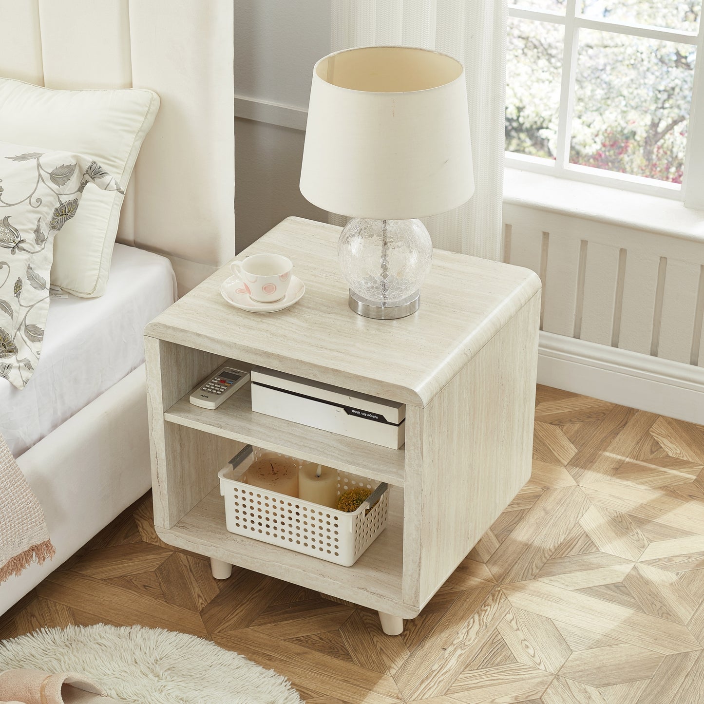 Roundhill Furniture Lux Modern Wood Shelf Side Table, Bedside Nightstand