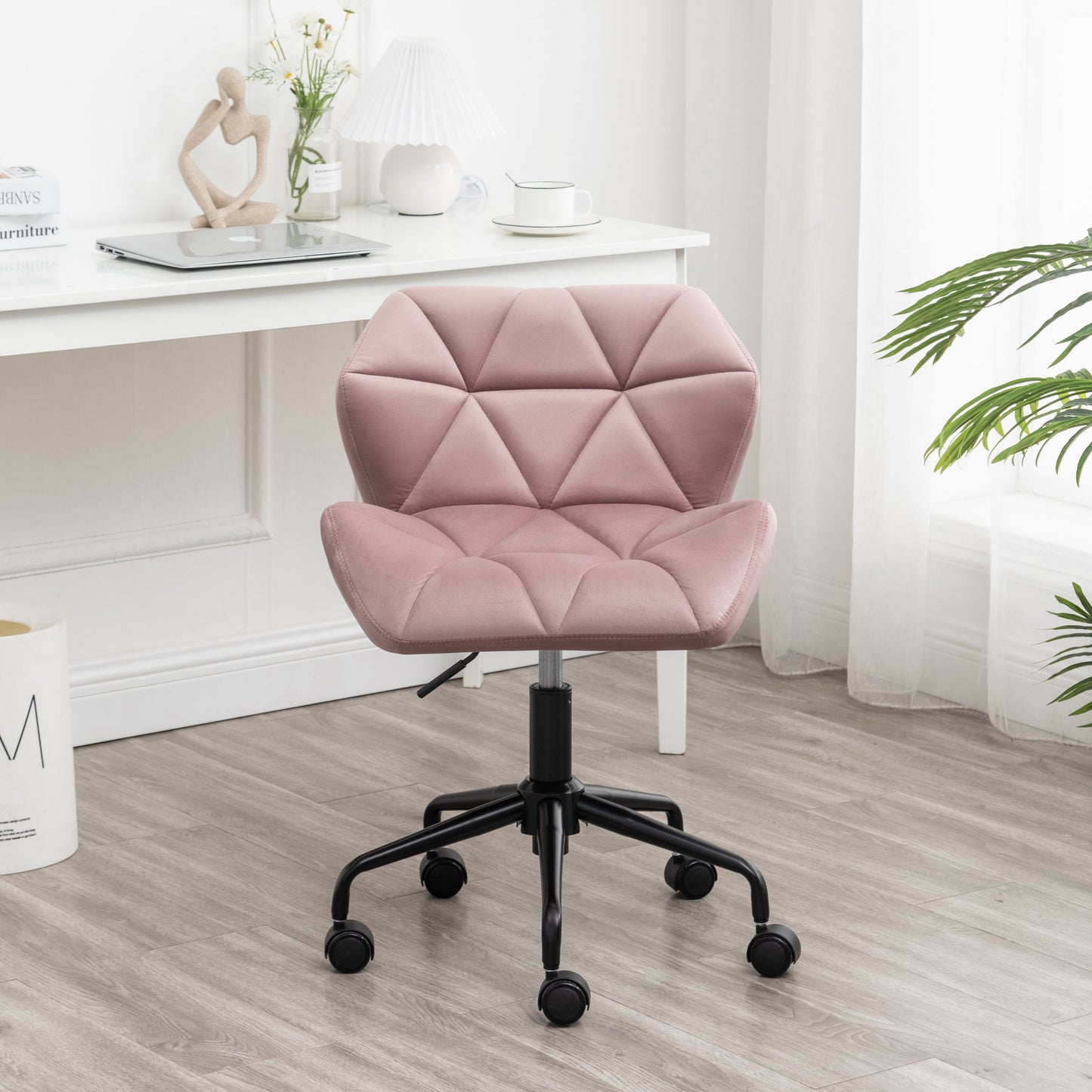 Roundhill Furniture Eldon Diamond Tufted Adjustable Swivel Office Chair, Mauve