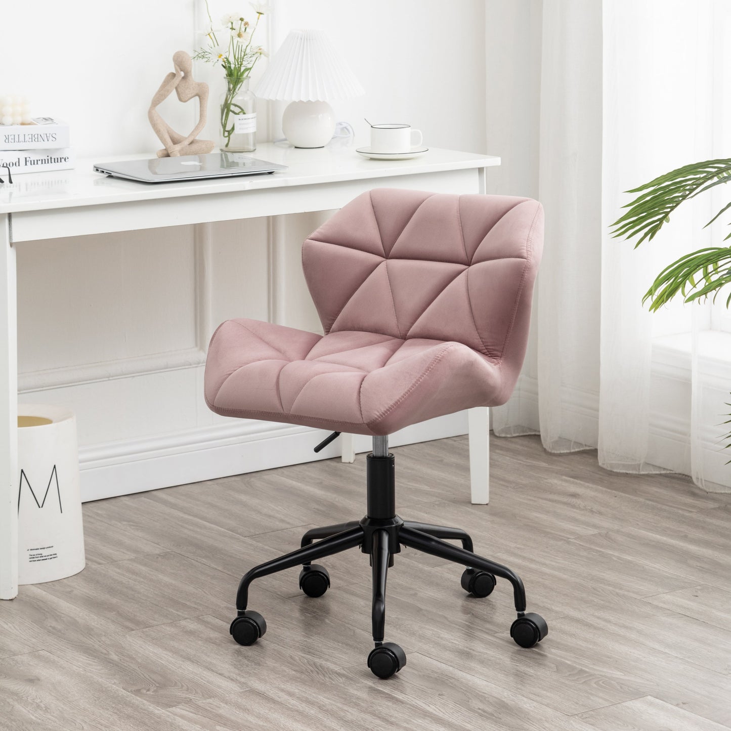 Roundhill Furniture Eldon Diamond Tufted Adjustable Swivel Office Chair, Mauve