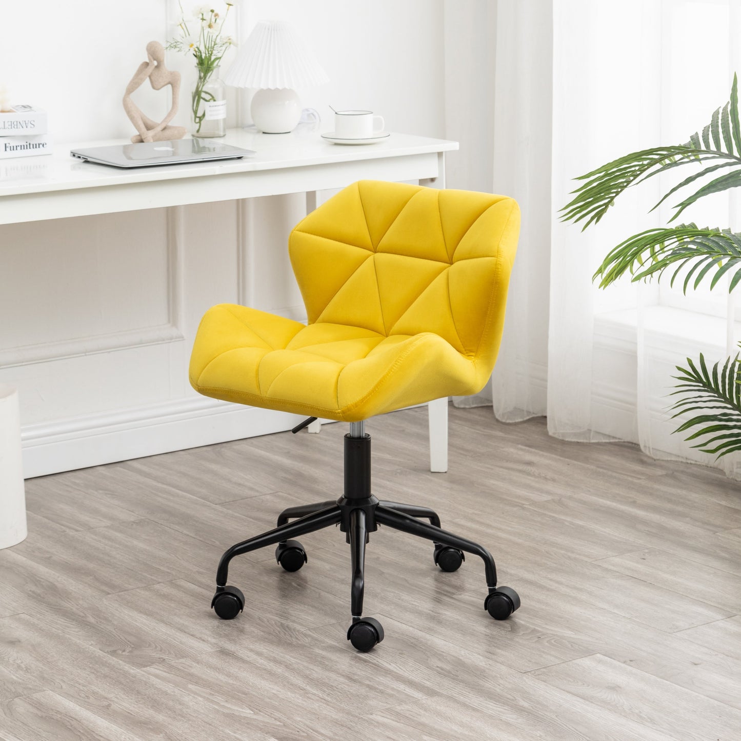 Roundhill Furniture Eldon Diamond Tufted Adjustable Swivel Office Chair, Yellow