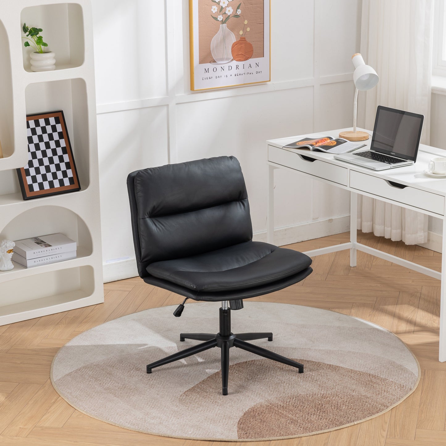 Roundhill Furniture Bizerte Adjustable Swivel Criss Cross Chair, Wide Seat Office Chair