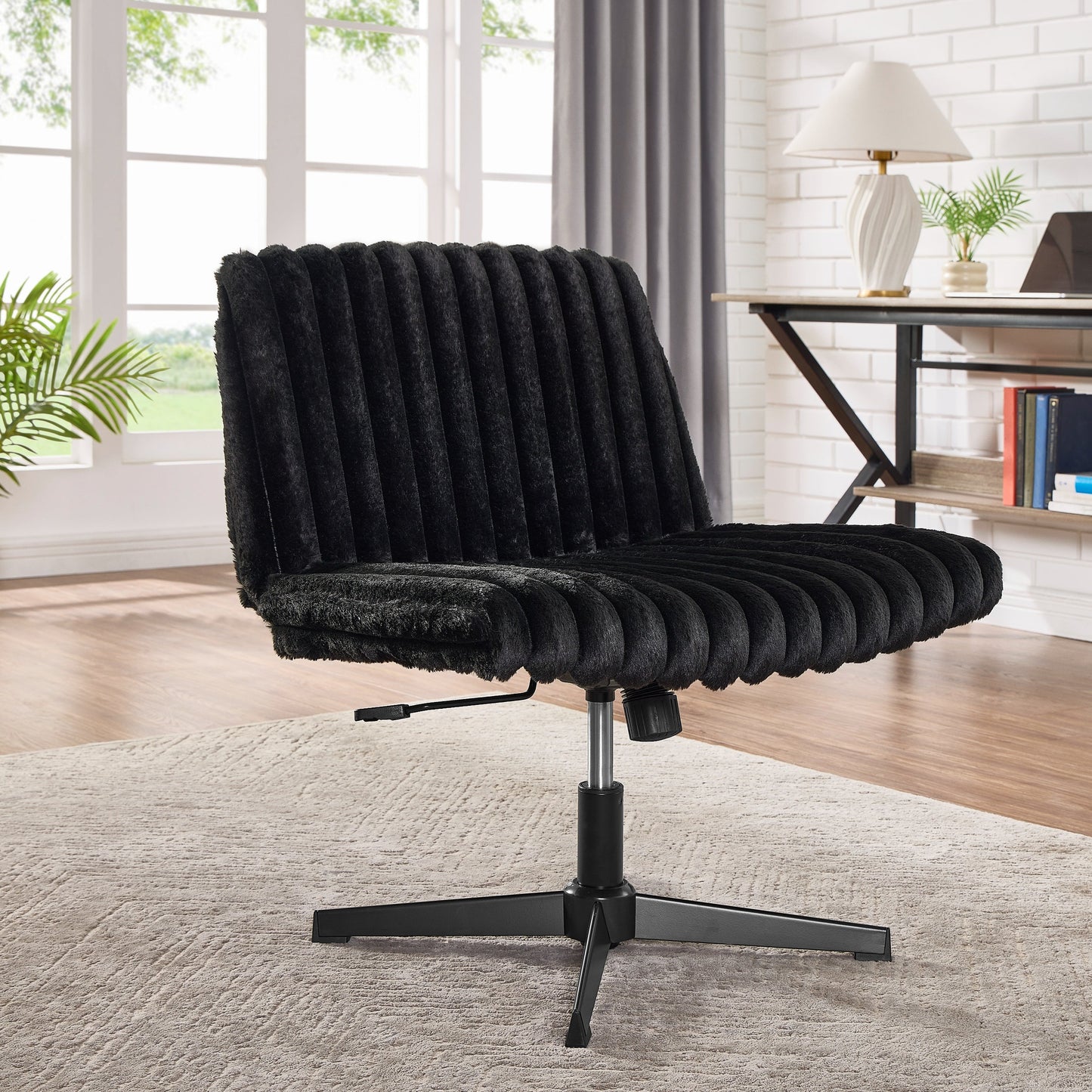 Roundhill Blynn Adjustable Swivel Criss Cross Chair, Wide Seat Office Chair Vanity Chair