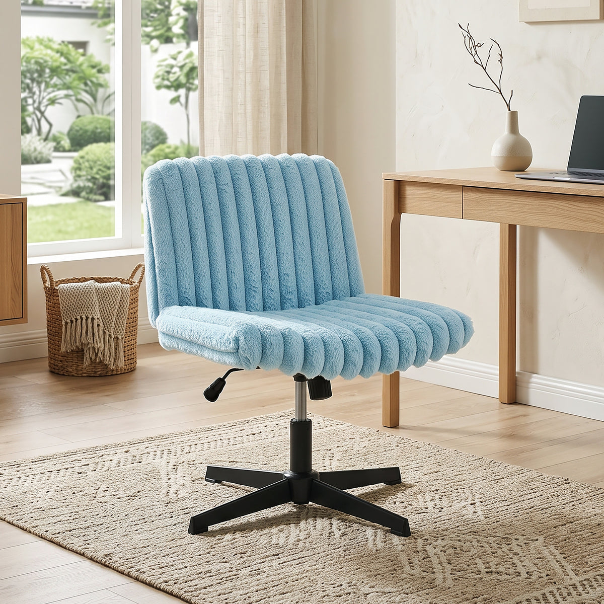 Roundhill Blynn Adjustable Swivel Criss Cross Chair, Wide Seat Office Chair Vanity Chair