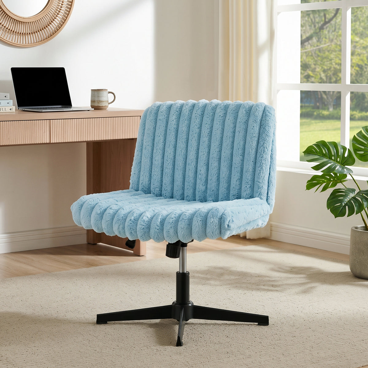 Roundhill Blynn Adjustable Swivel Criss Cross Chair, Wide Seat Office Chair Vanity Chair