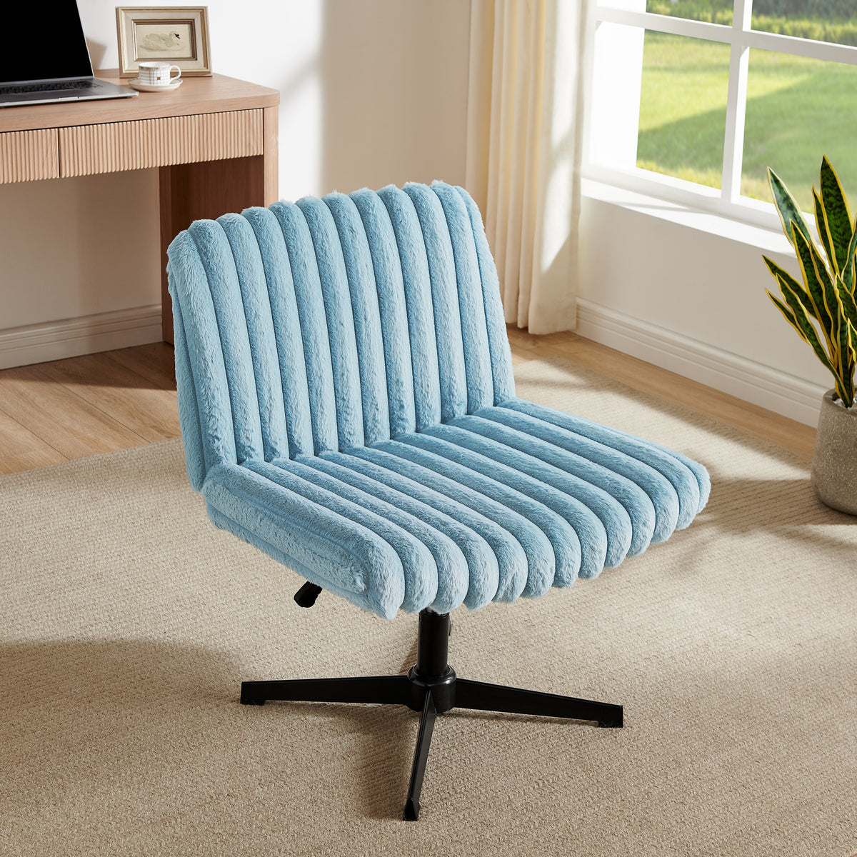 Roundhill Blynn Adjustable Swivel Criss Cross Chair, Wide Seat Office Chair Vanity Chair