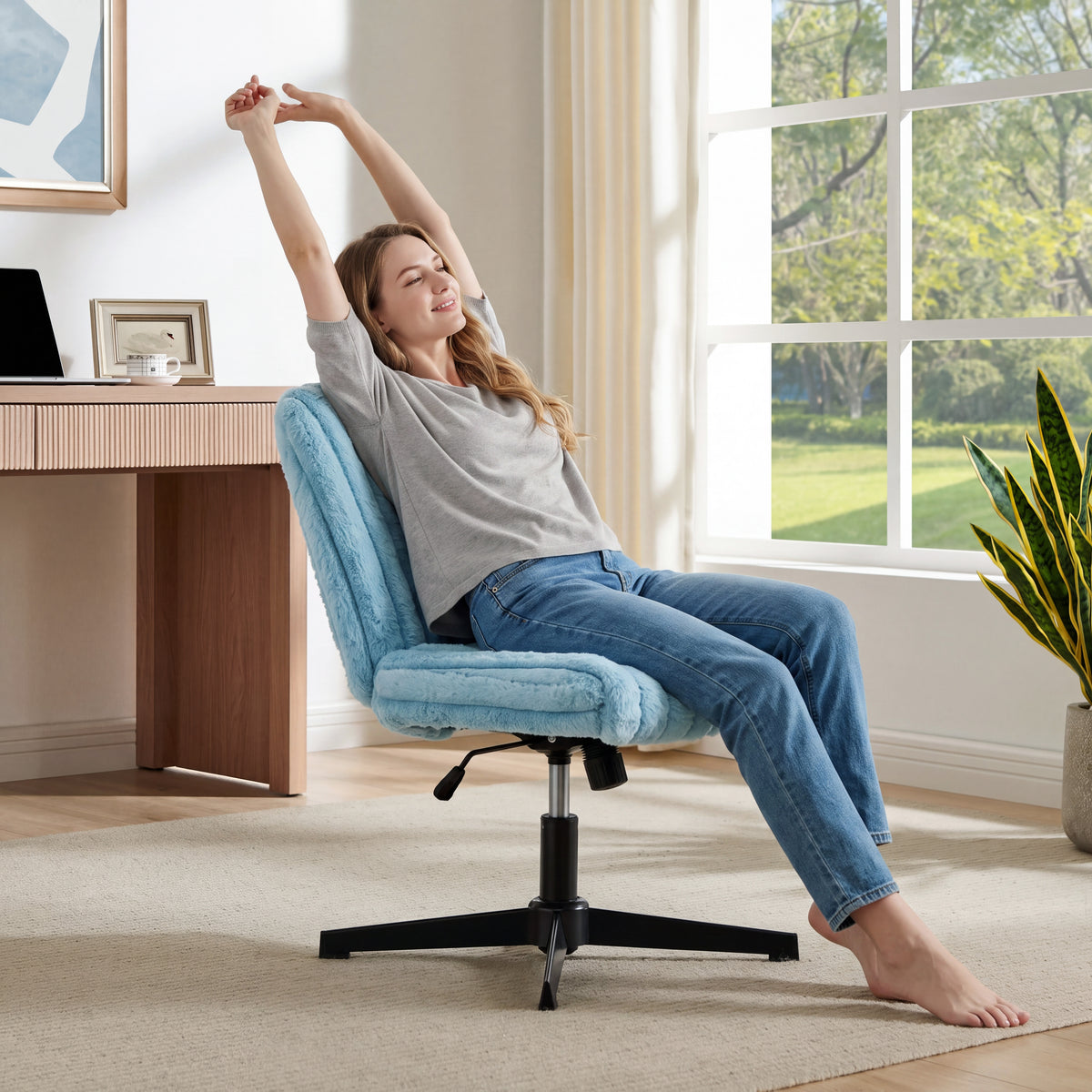 Roundhill Blynn Adjustable Swivel Criss Cross Chair, Wide Seat Office Chair Vanity Chair