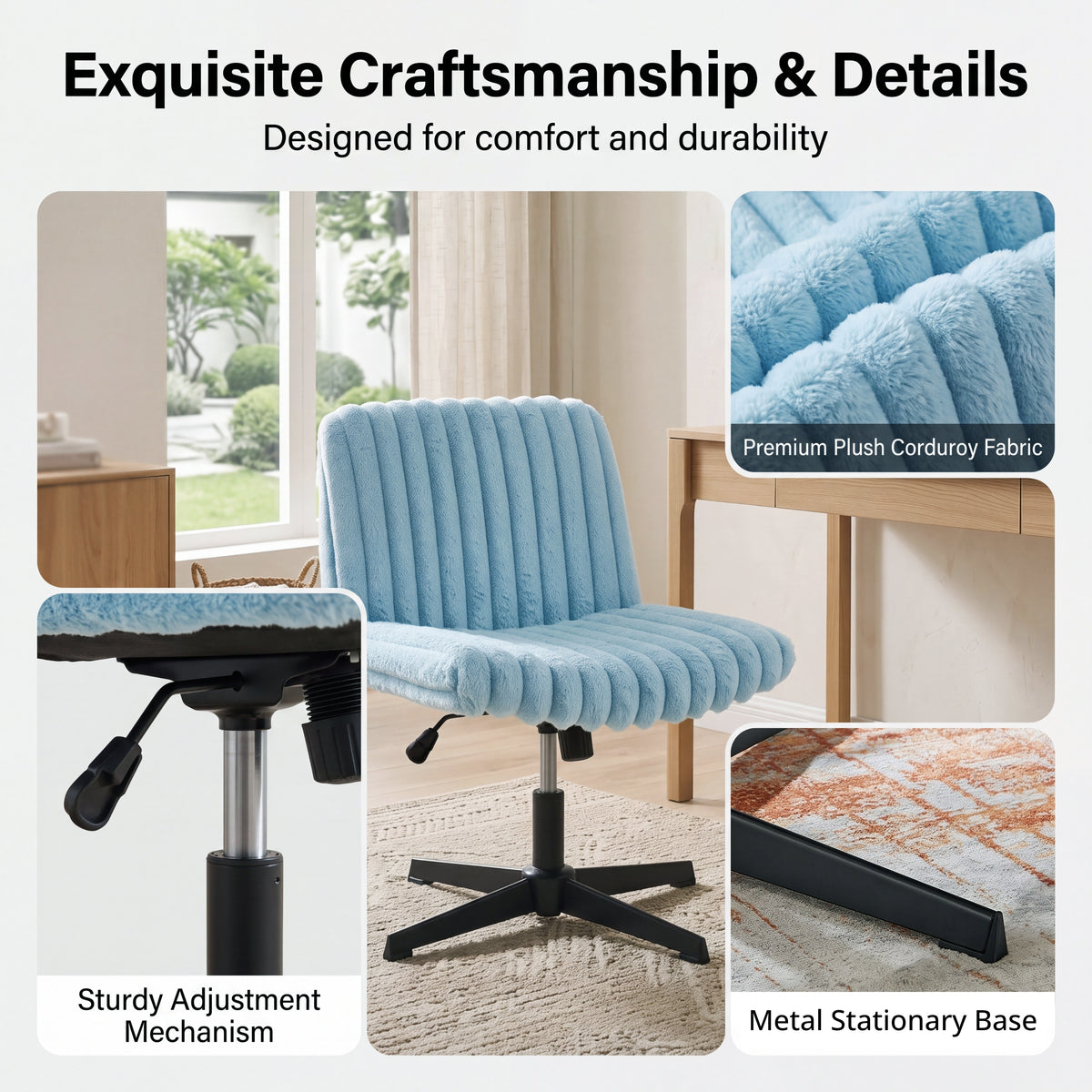 Roundhill Blynn Adjustable Swivel Criss Cross Chair, Wide Seat Office Chair Vanity Chair