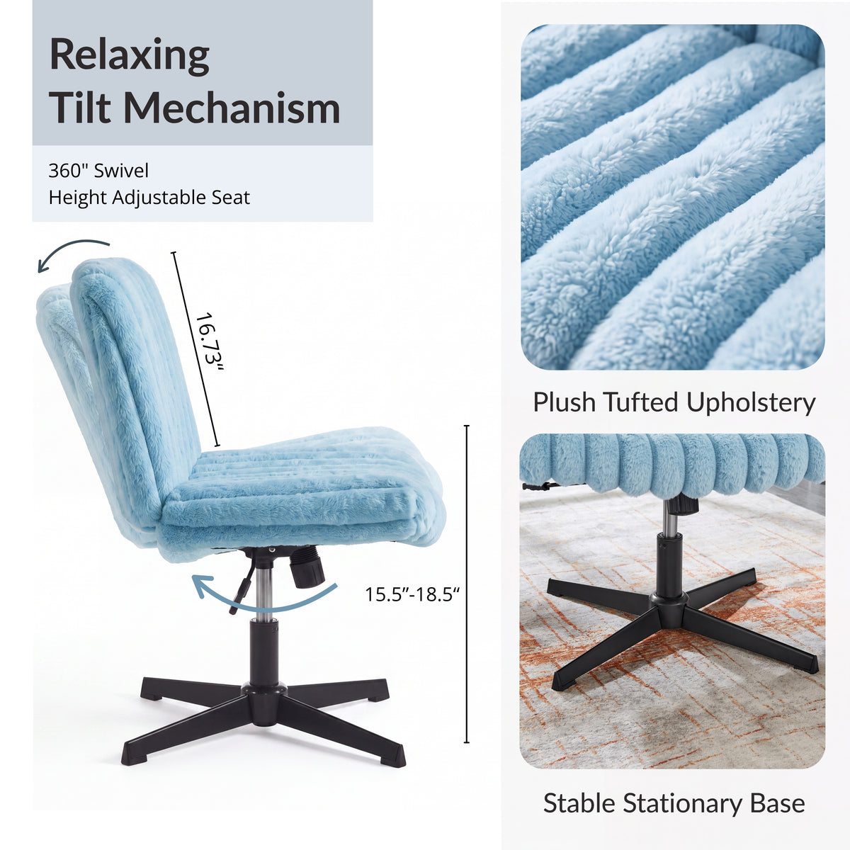 Roundhill Blynn Adjustable Swivel Criss Cross Chair, Wide Seat Office Chair Vanity Chair