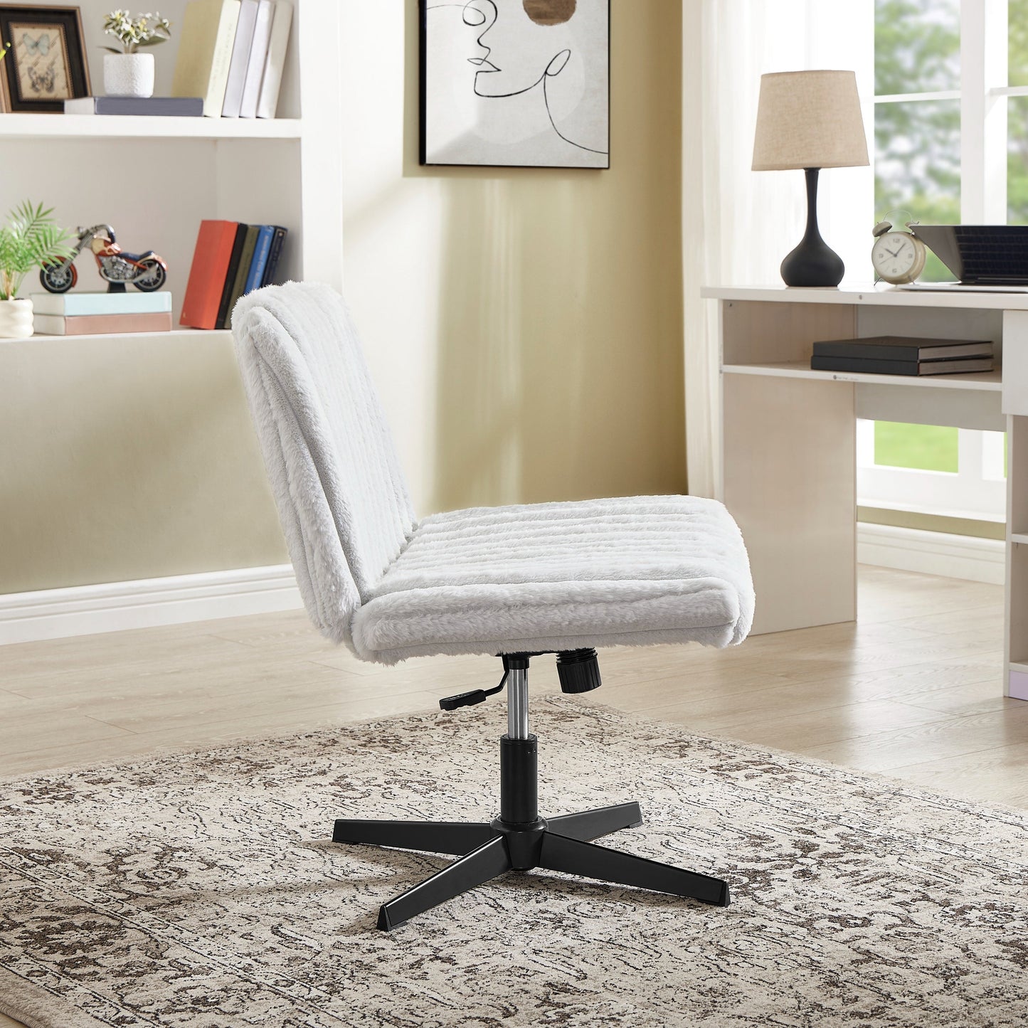 Roundhill Blynn Adjustable Swivel Criss Cross Chair, Wide Seat Office Chair Vanity Chair