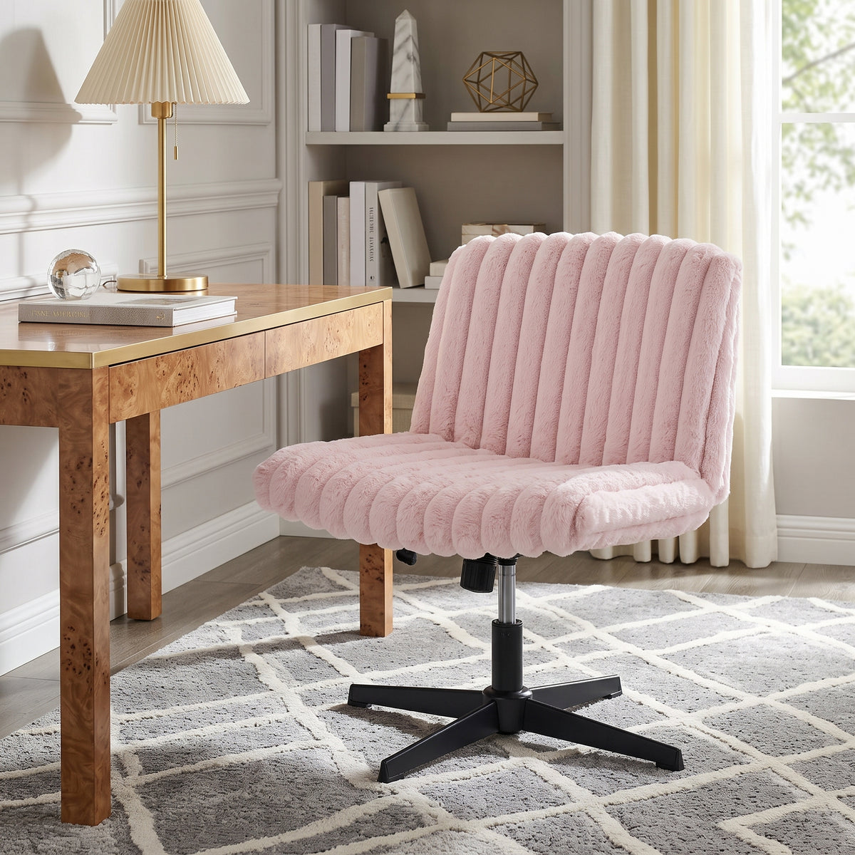 Roundhill Blynn Adjustable Swivel Criss Cross Chair, Wide Seat Office Chair Vanity Chair