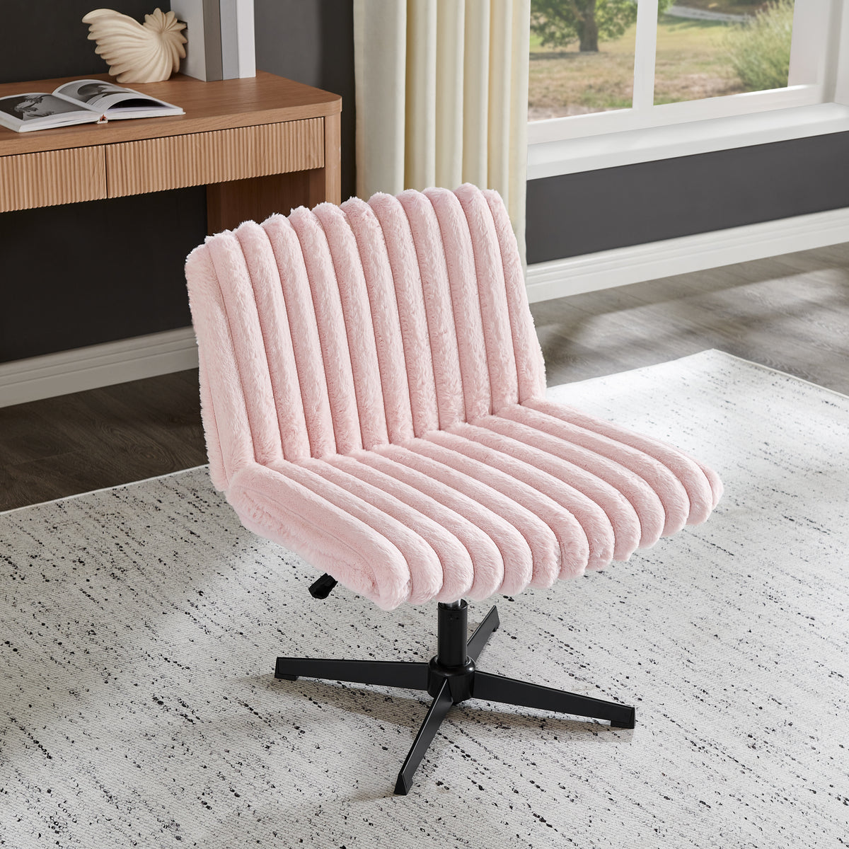 Roundhill Blynn Adjustable Swivel Criss Cross Chair, Wide Seat Office Chair Vanity Chair