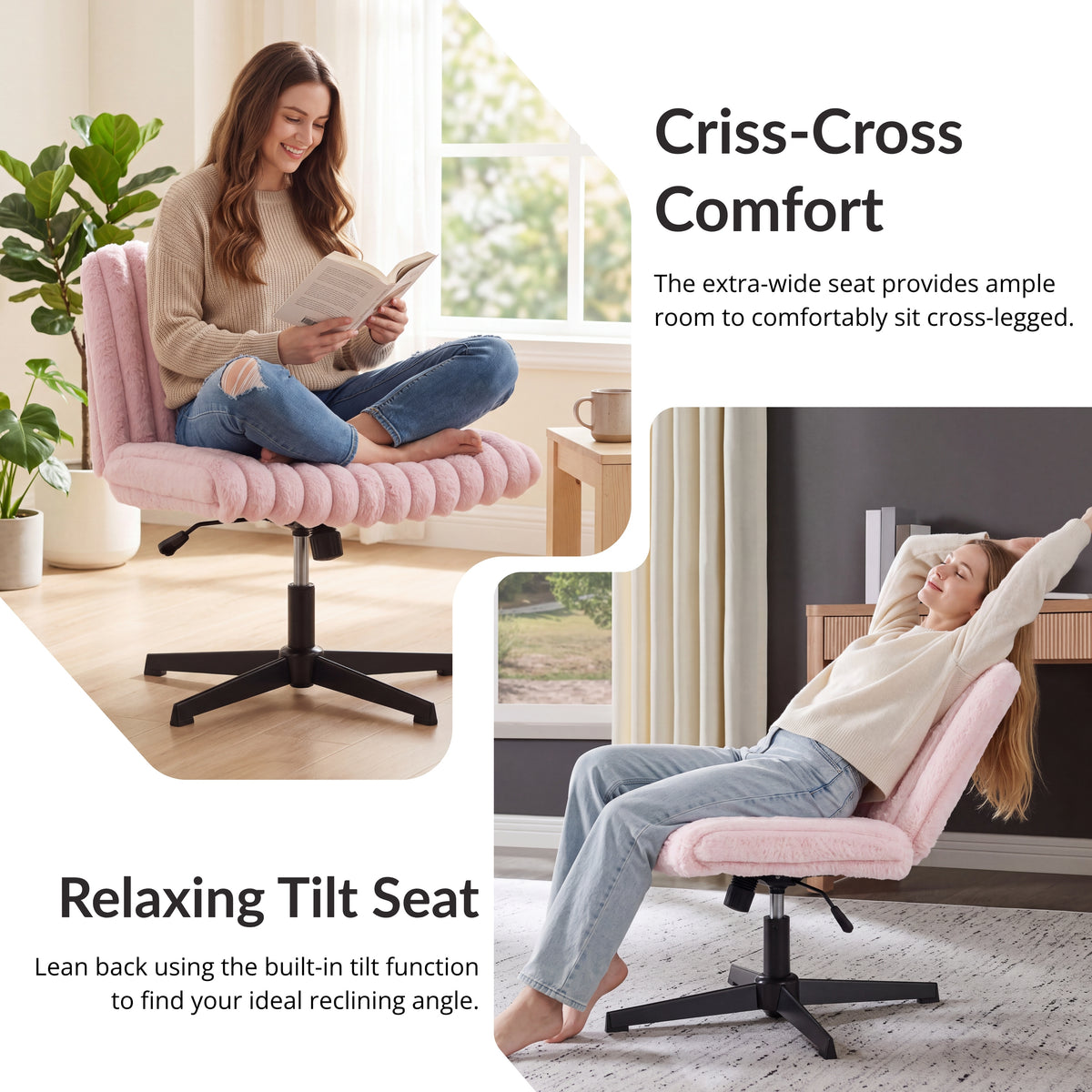 Roundhill Blynn Adjustable Swivel Criss Cross Chair, Wide Seat Office Chair Vanity Chair