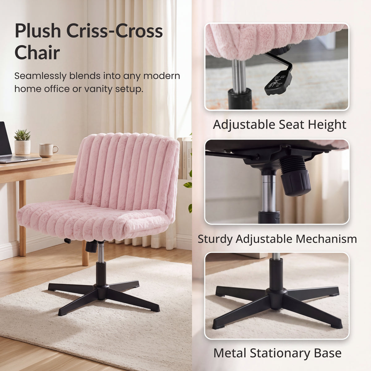 Roundhill Blynn Adjustable Swivel Criss Cross Chair, Wide Seat Office Chair Vanity Chair