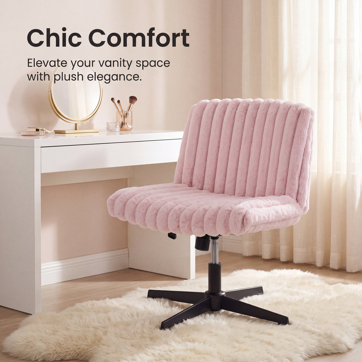 Roundhill Blynn Adjustable Swivel Criss Cross Chair, Wide Seat Office Chair Vanity Chair