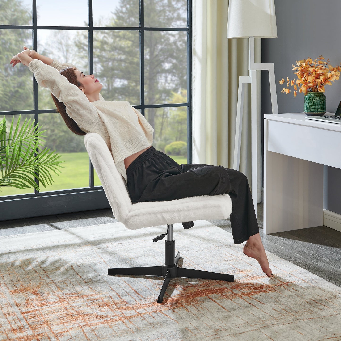 Roundhill Blynn Adjustable Swivel Criss Cross Chair, Wide Seat Office Chair Vanity Chair