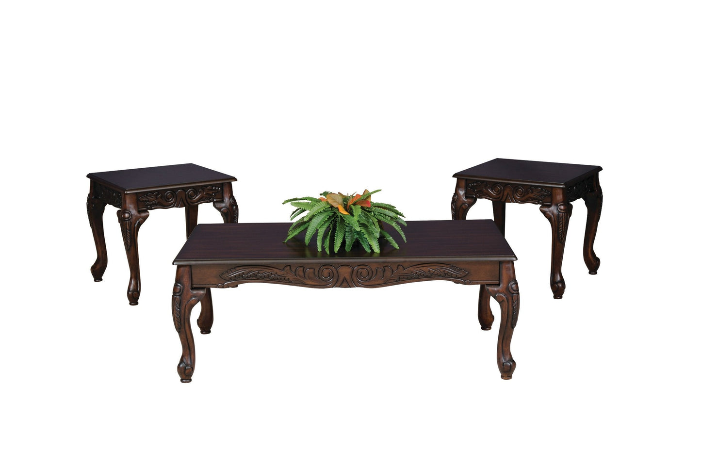 3Pc Dark Cherry Finish Coffee & End Table Set