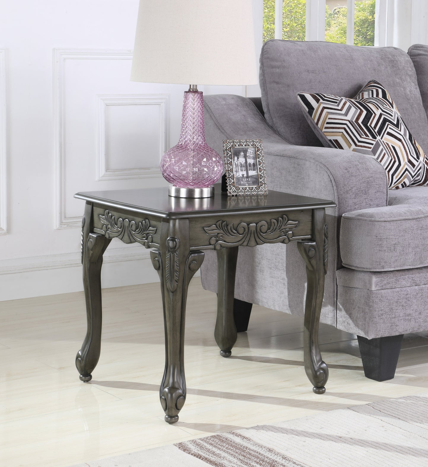 3Pc Grey Finish Wood Coffee & End Table Set