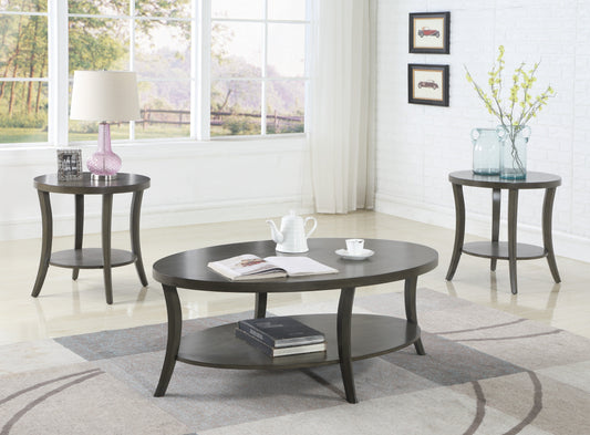 Roundhill Furniture Perth Contemporary 3-Piece Oval Coffee Table with End Tables Set, Gray