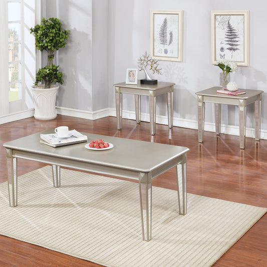 Roundhill Furniture Barent Contemporary Wood 3-Piece Coffee Table Set with Mirrored Legs, Champagne