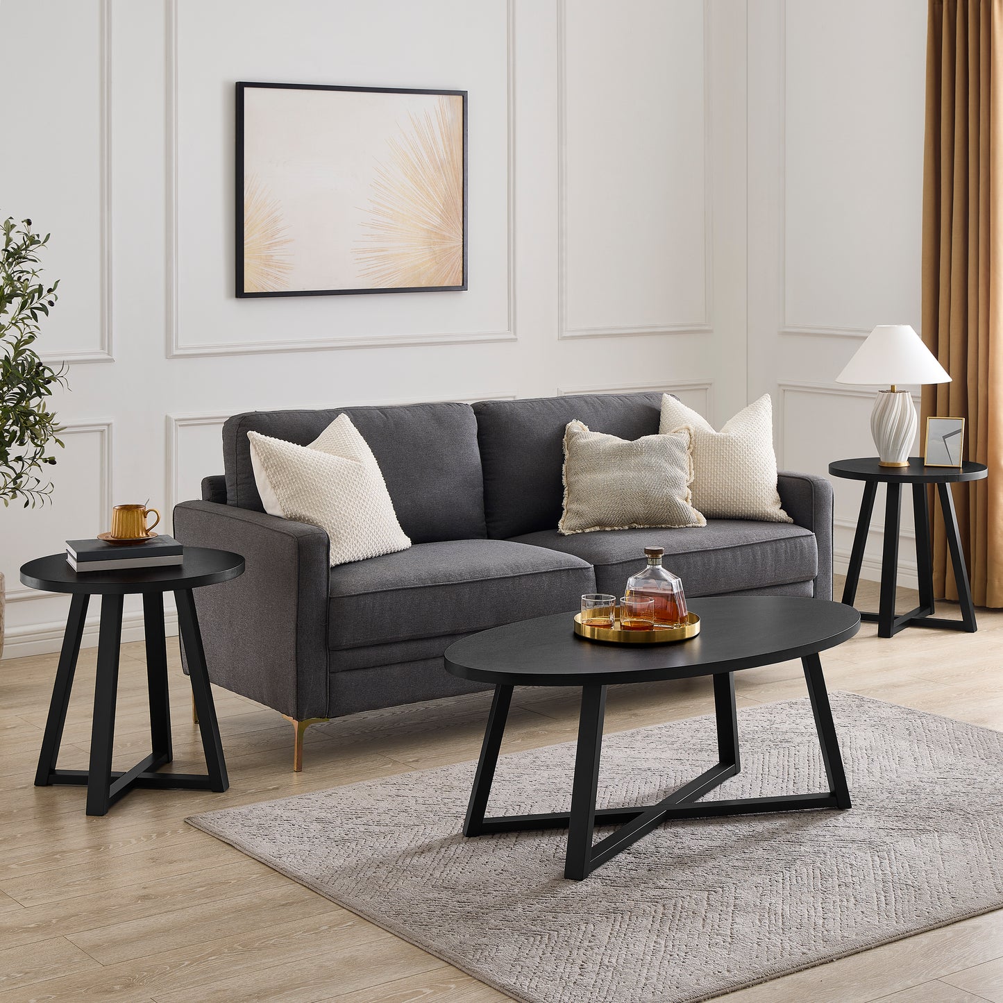 Roundhill Furniture Modern Harmony 3-Piece Wood Oval Coffee Table Set