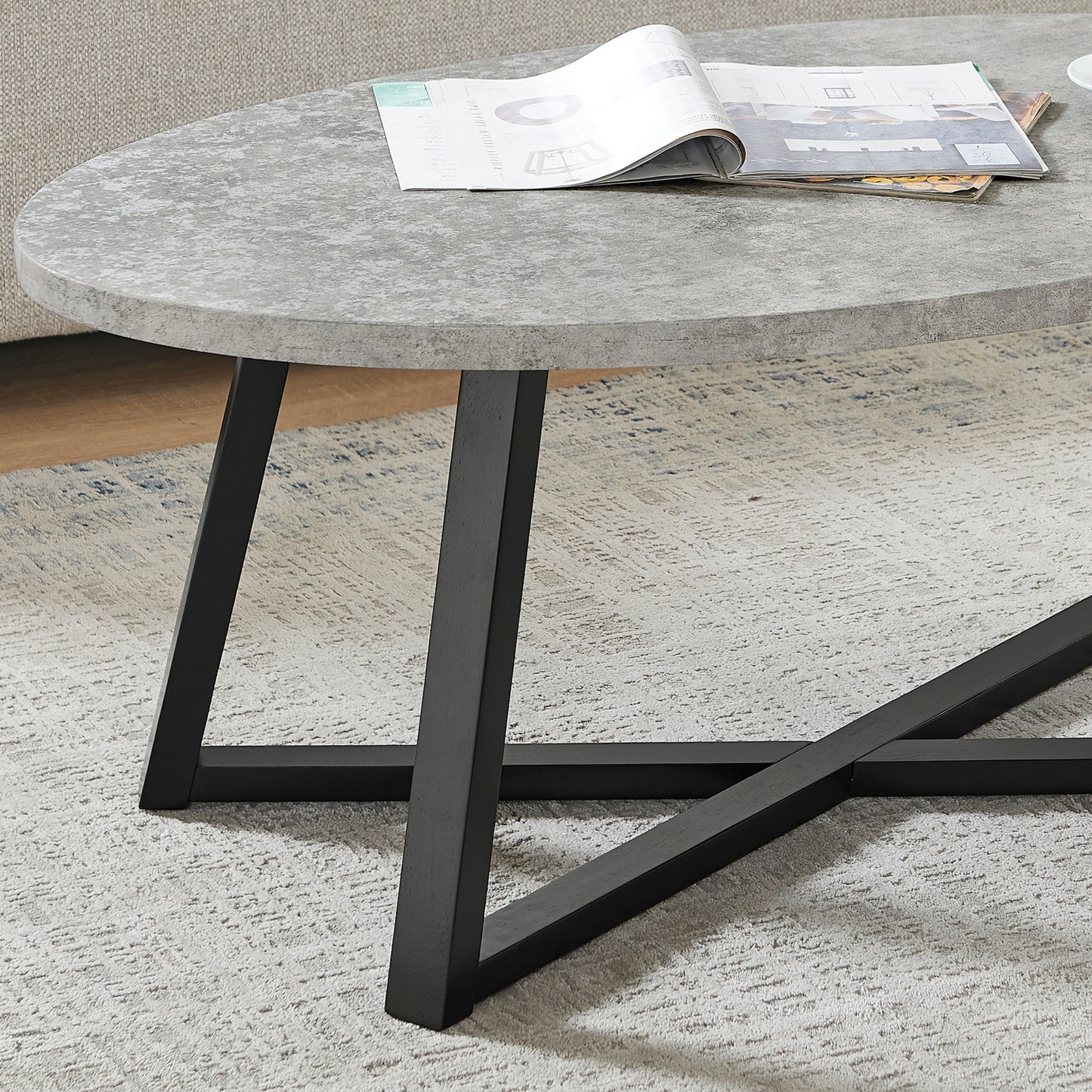 Roundhill Furniture Modern Harmony 3-Piece Wood Oval Coffee Table Set