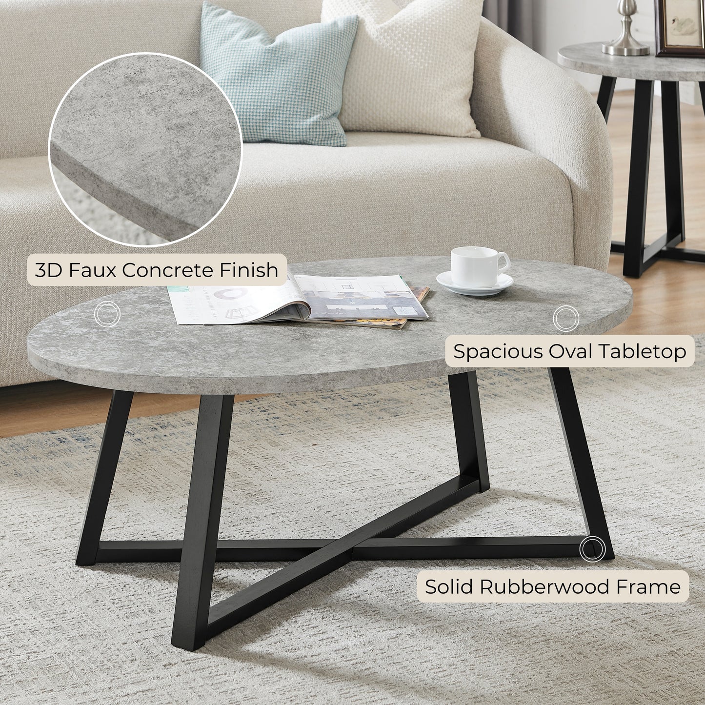 Roundhill Furniture Modern Harmony 3-Piece Wood Oval Coffee Table Set