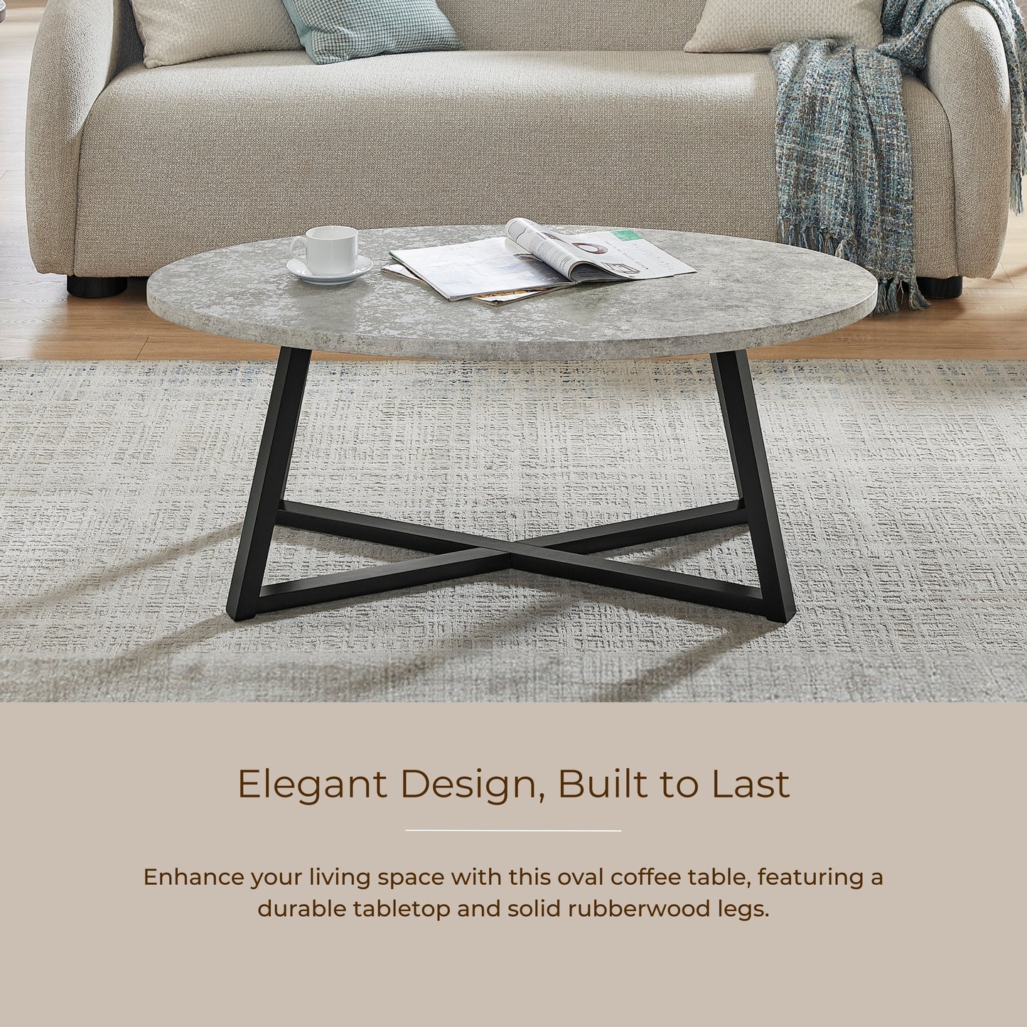 Roundhill Furniture Modern Harmony 3-Piece Wood Oval Coffee Table Set