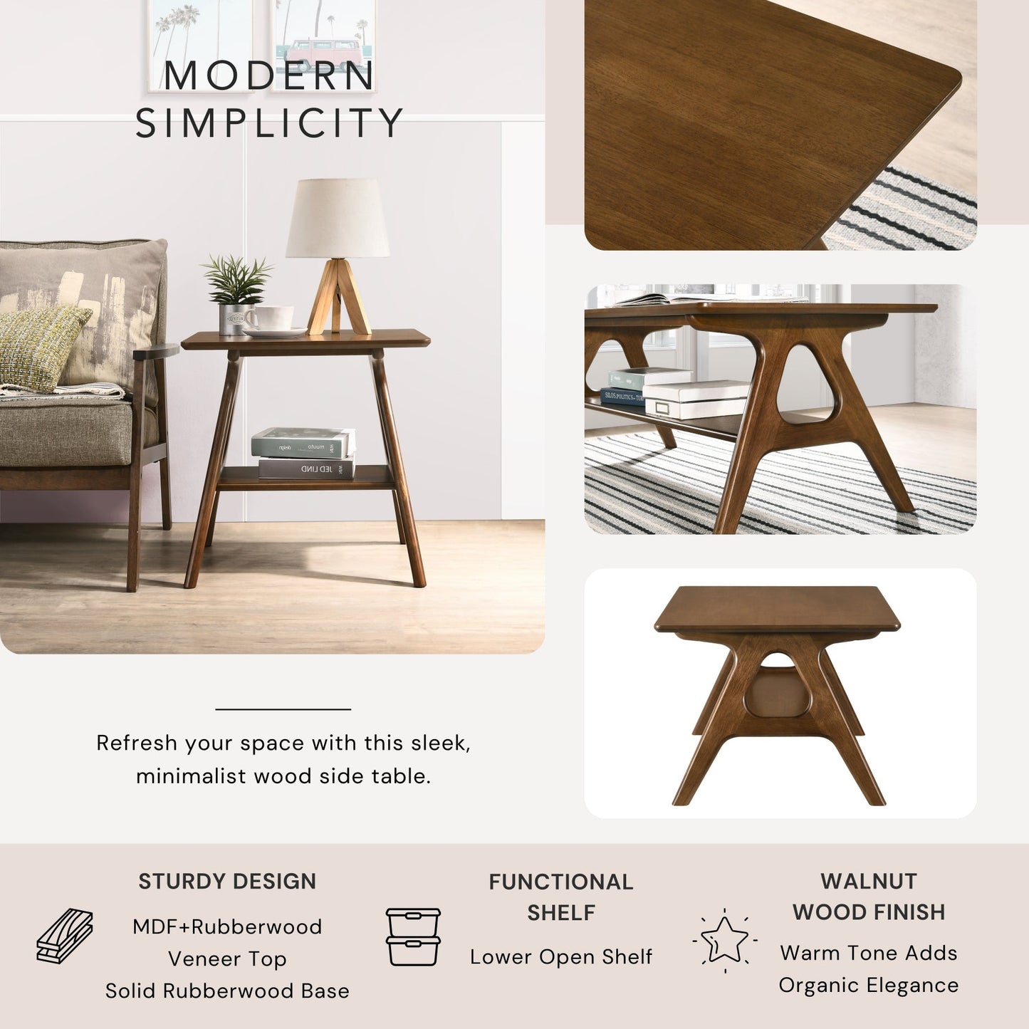 Roundhill Furniture Arona 3-Piece Coffee Table Set, Coffee Table and Two End Tables