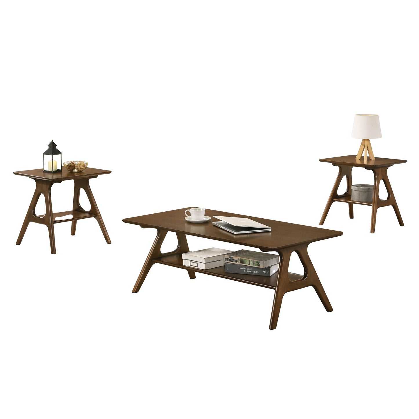 Roundhill Furniture Arona 3-Piece Coffee Table Set, Coffee Table and Two End Tables