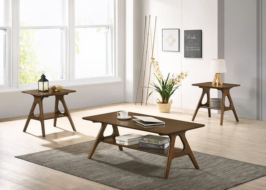 Roundhill Furniture Arona 3-Piece Coffee Table Set, Coffee Table and Two End Tables
