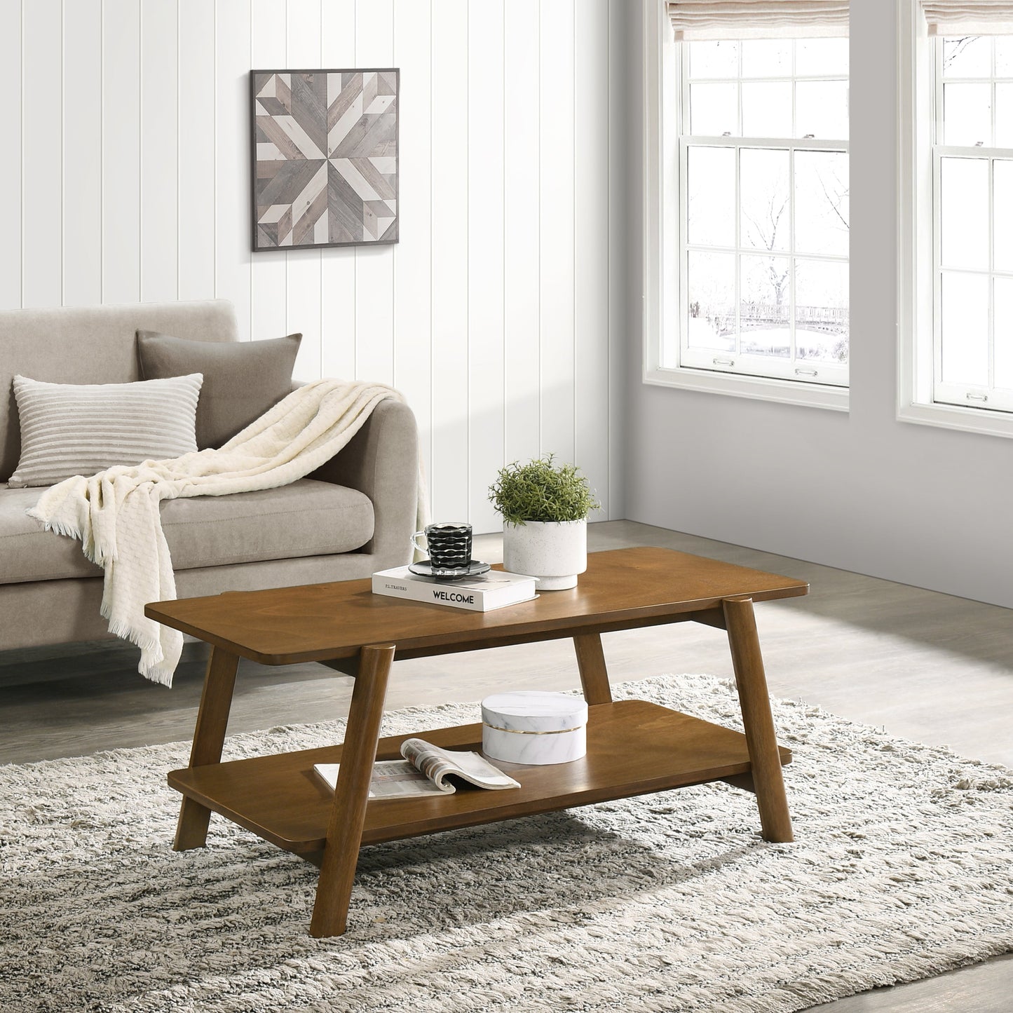 Roundhill Furniture Metz 3-Piece Coffee Table Set, Coffee Table and Two End Tables