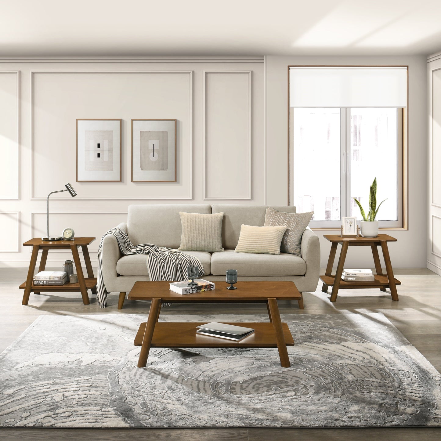 Roundhill Furniture Metz 3-Piece Coffee Table Set, Coffee Table and Two End Tables