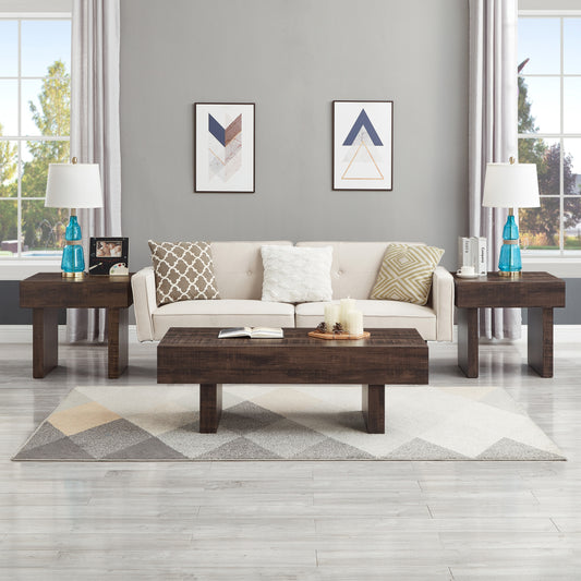 Roundhill Furniture Athens 3-Piece Set Modern Accent Coffee Table with Two End Tables