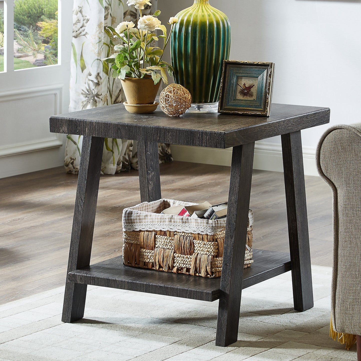 Roundhill Furniture Athens Contemporary Replicated Wood Shelf Coffee Set Table in Charcoal Finish