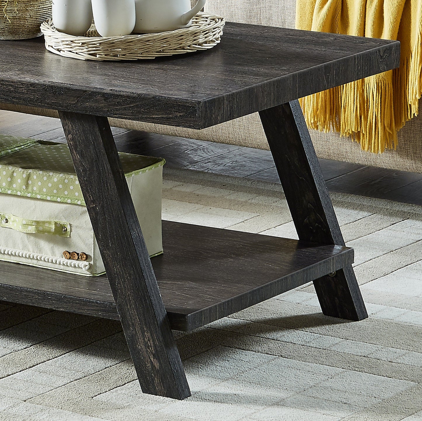 Roundhill Furniture Athens Contemporary Replicated Wood Shelf Coffee Set Table in Charcoal Finish