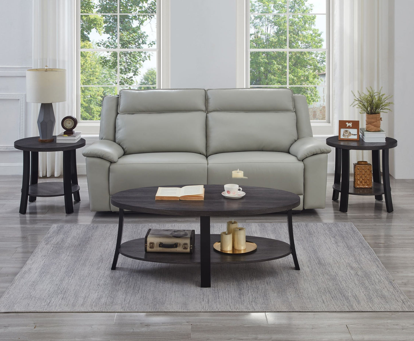 Anze Contemporary Oval Wood Shelf 3-Piece Coffee Table Set