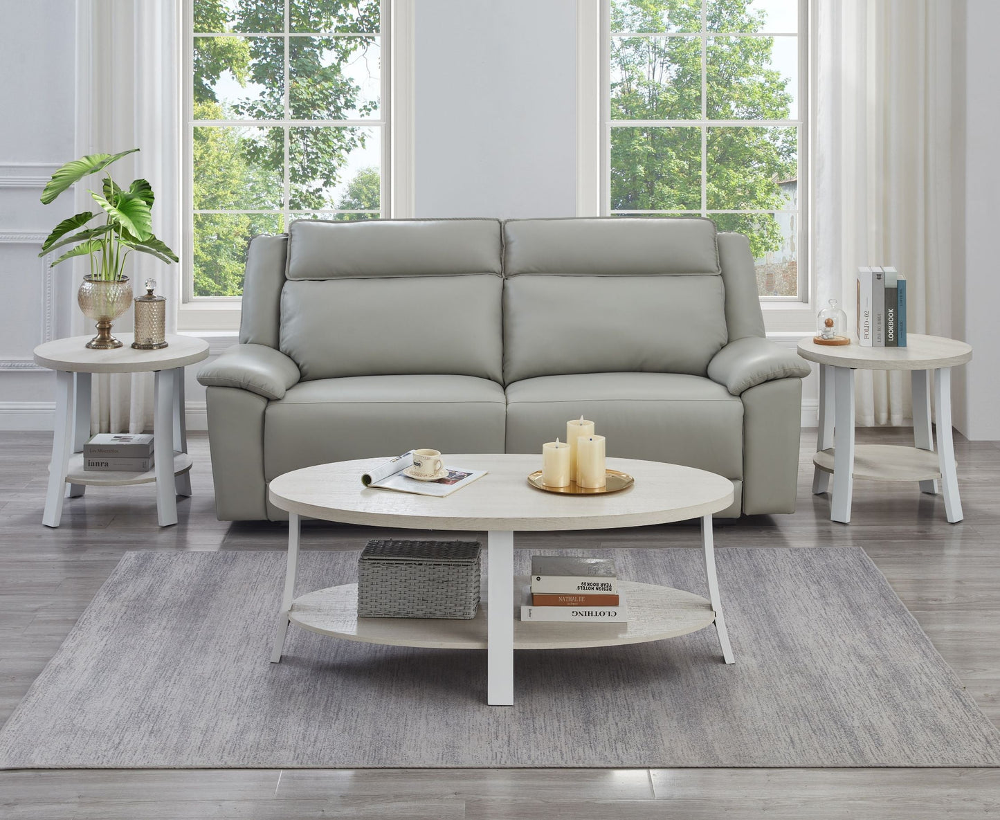 Anze Contemporary Oval Wood Shelf 3-Piece Coffee Table Set